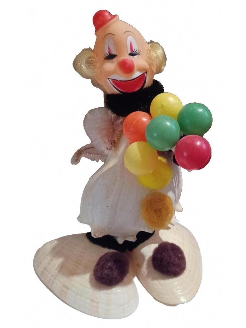 Vintage Circus Clown Seashell Handcrafted Figurine Decorative Collectible